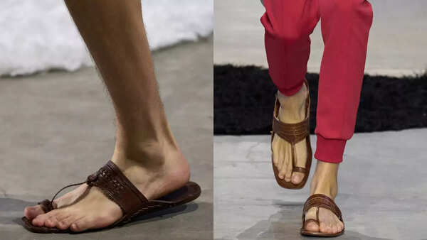 Close-up of similar looking sandals